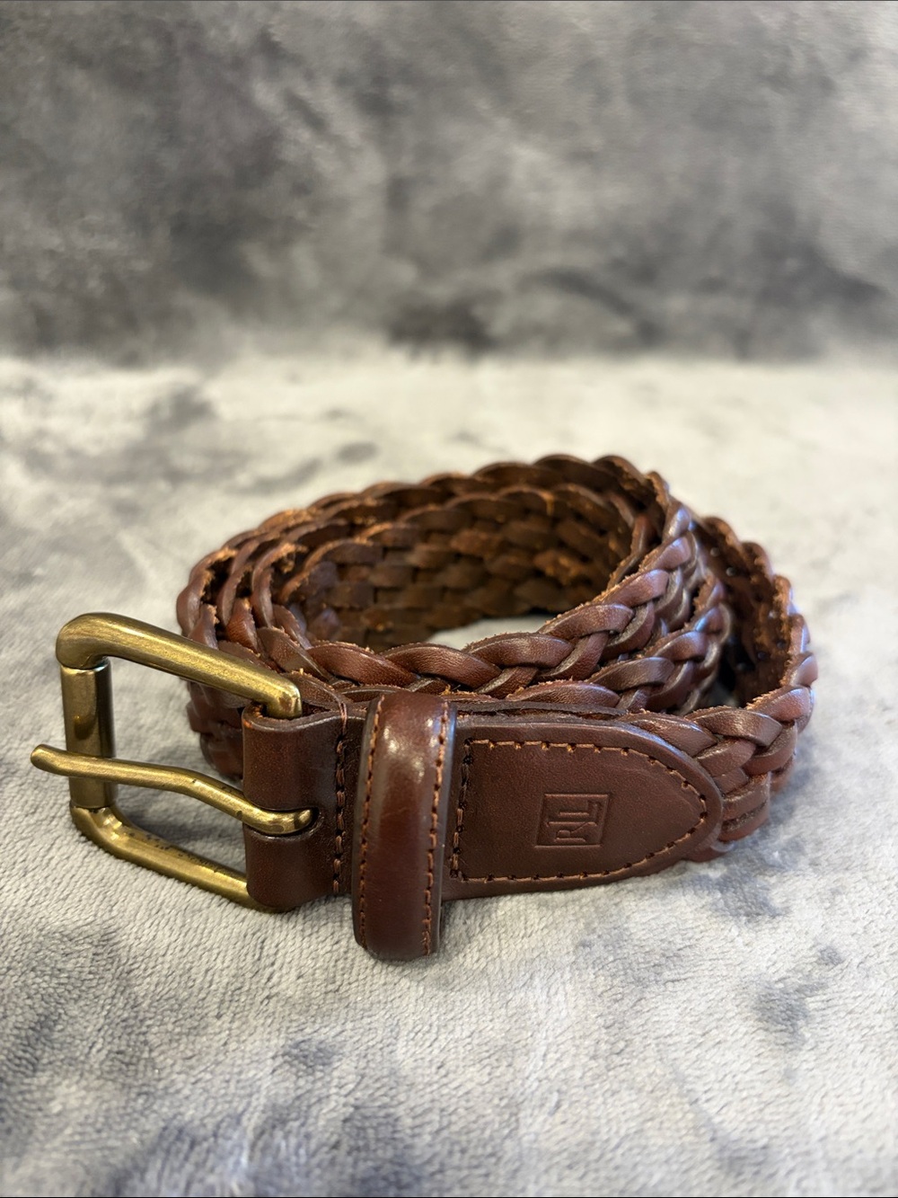Lauren Ralph Lauren Braided Leather Belt in Brown with Brass Buckle